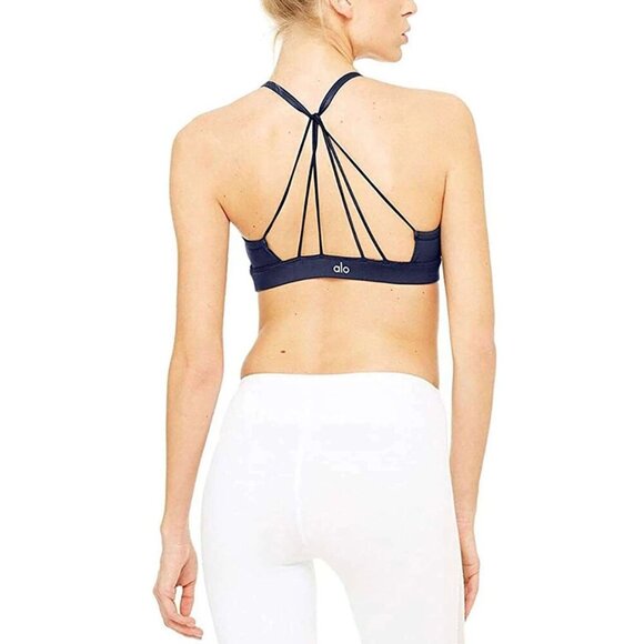 Alo Yoga Sunny Strappy Sports Bra Navy Gloss - Picture 10 of 11